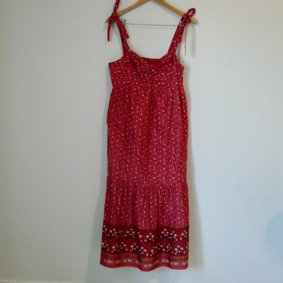 Floral Boho Babydoll Maxi Dress Pink Sweetheart Neckline Sleeveless Medium - Picture 1 of 15